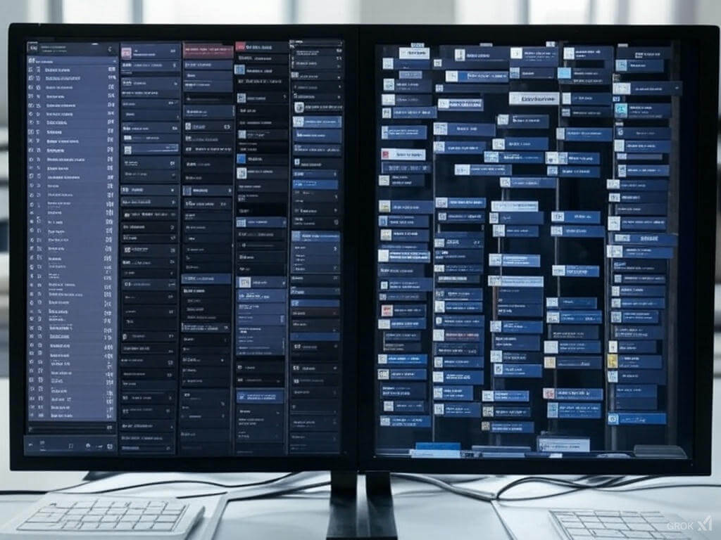 A multi-device setup showing the same unorganized bookmarks across all screens.